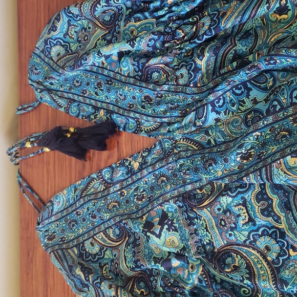Beautifully Designed Boho Silk Dress Turquoise, Green, Brown & Gold. One Size - Picture 12 of 15